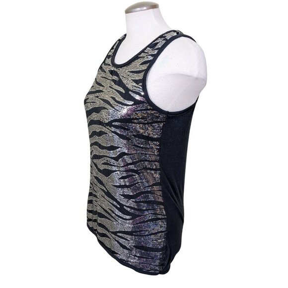 River Island Sequin Tank Top Womens XL Black Animal Print Tiger Stretch Sparkle - Picture 2 of 6